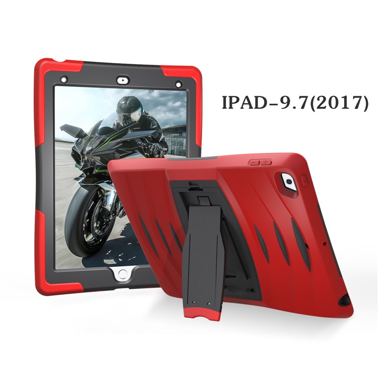 Rugged Impact Resistant Kickstand PC + Silicone Tablet Cover with Kickstand for iPad 9.7-inch (2017) - Red-16