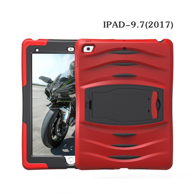 Rugged Impact Resistant Kickstand PC + Silicone Tablet Cover with Kickstand for iPad 9.7-inch (2017) - Red-18