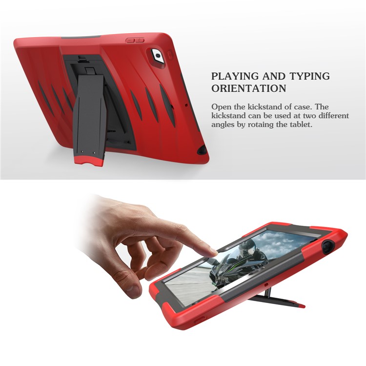 Rugged Impact Resistant Kickstand PC + Silicone Tablet Cover with Kickstand for iPad 9.7-inch (2017) - Red-3