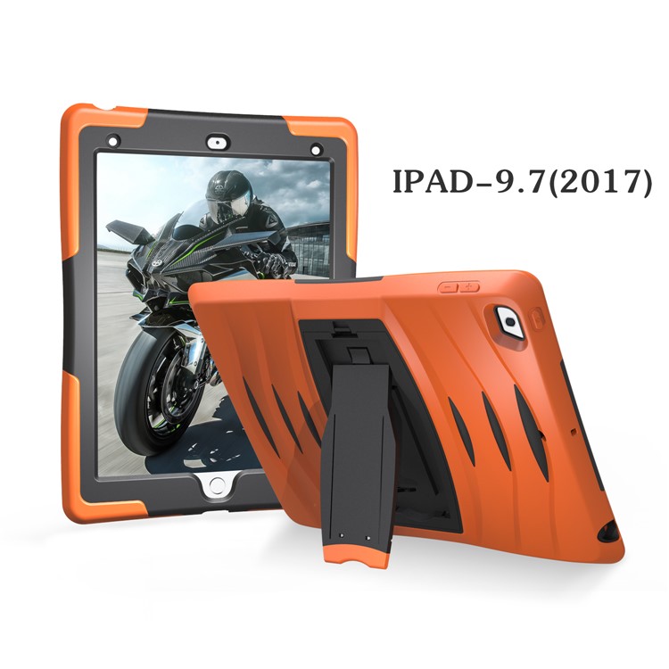 Rugged Impact Resistant Kickstand PC + Silicone Tablet Cover with Kickstand for iPad 9.7-inch (2017) - Orange-16