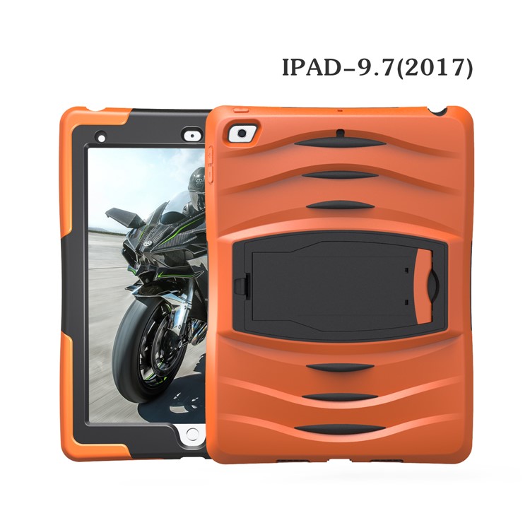 Rugged Impact Resistant Kickstand PC + Silicone Tablet Cover with Kickstand for iPad 9.7-inch (2017) - Orange-18