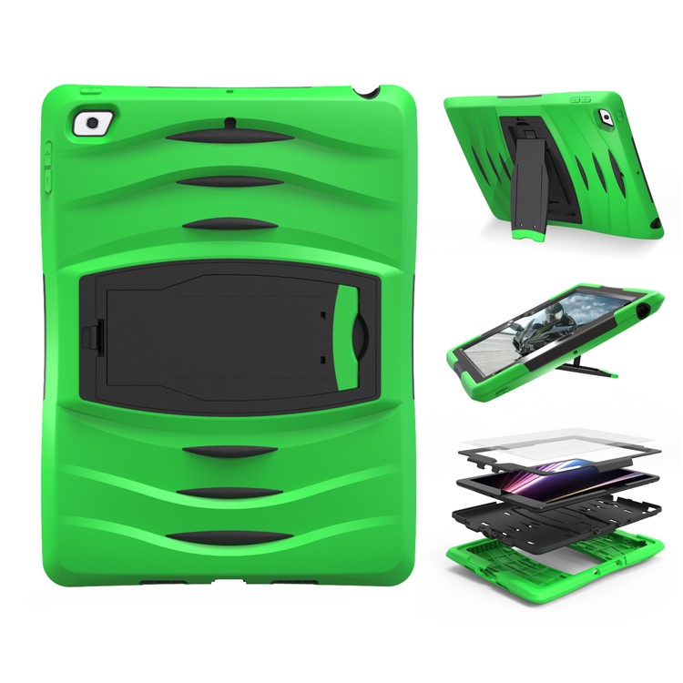 Rugged Impact Resistant Kickstand PC + Silicone Tablet Cover with Kickstand for iPad 9.7-inch (2017) - Light Green-1