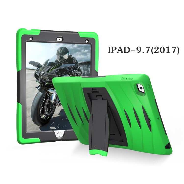Rugged Impact Resistant Kickstand PC + Silicone Tablet Cover with Kickstand for iPad 9.7-inch (2017) - Light Green-16