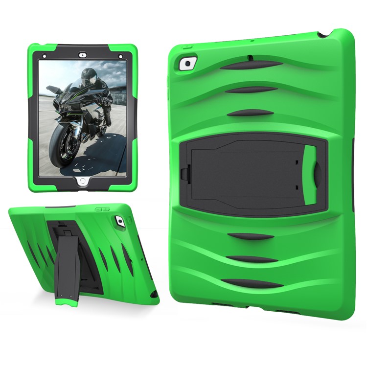 Rugged Impact Resistant Kickstand PC + Silicone Tablet Cover with Kickstand for iPad 9.7-inch (2017) - Light Green-17