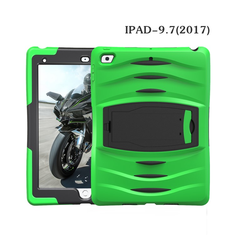 Rugged Impact Resistant Kickstand PC + Silicone Tablet Cover with Kickstand for iPad 9.7-inch (2017) - Light Green-18