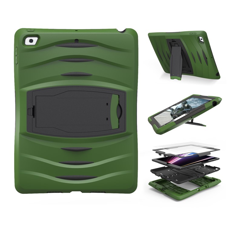 Rugged Impact Resistant Kickstand PC + Silicone Tablet Cover with Kickstand for iPad 9.7-inch (2017) - Dark Green-1