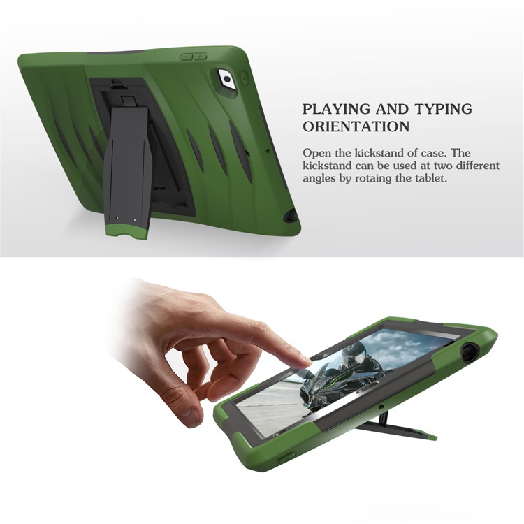 Rugged Impact Resistant Kickstand PC + Silicone Tablet Cover with Kickstand for iPad 9.7-inch (2017) - Dark Green-10