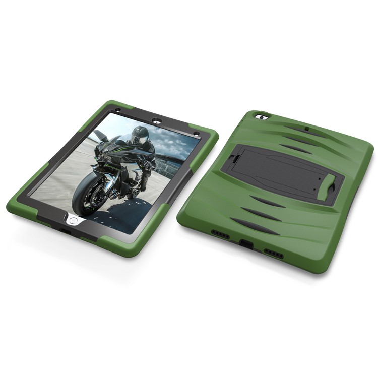 Rugged Impact Resistant Kickstand PC + Silicone Tablet Cover with Kickstand for iPad 9.7-inch (2017) - Dark Green-11