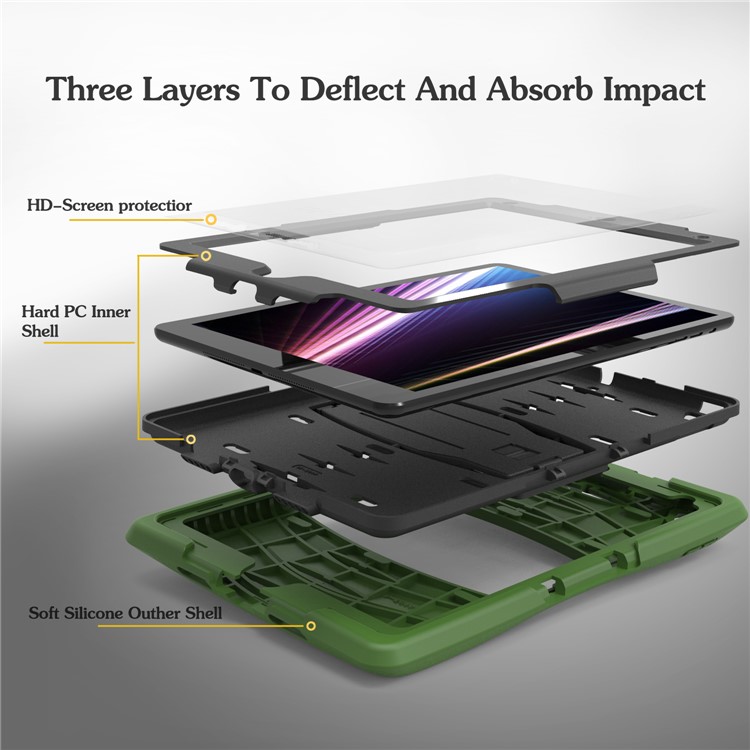 Rugged Impact Resistant Kickstand PC + Silicone Tablet Cover with Kickstand for iPad 9.7-inch (2017) - Dark Green-12