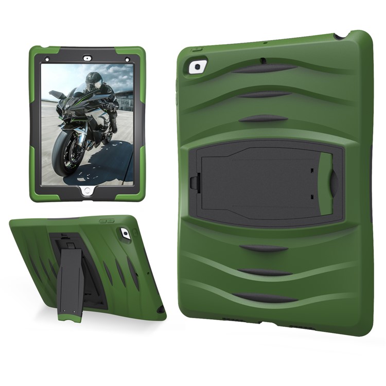 Rugged Impact Resistant Kickstand PC + Silicone Tablet Cover with Kickstand for iPad 9.7-inch (2017) - Dark Green-18