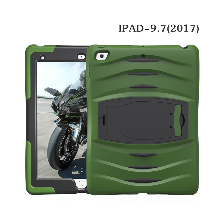 Rugged Impact Resistant Kickstand PC + Silicone Tablet Cover with Kickstand for iPad 9.7-inch (2017) - Dark Green-9