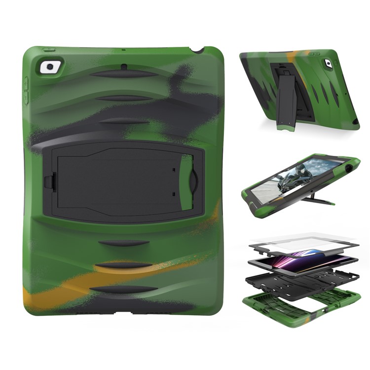 Rugged Impact Resistant Kickstand PC + Silicone Tablet Cover with Kickstand for iPad 9.7-inch (2017) - Army Green-1