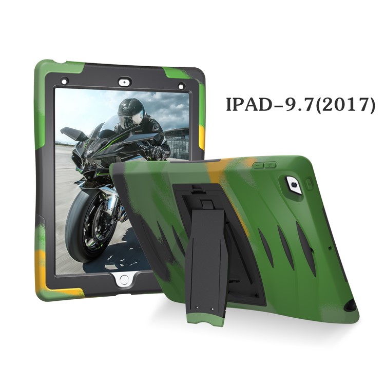 Rugged Impact Resistant Kickstand PC + Silicone Tablet Cover with Kickstand for iPad 9.7-inch (2017) - Army Green-16