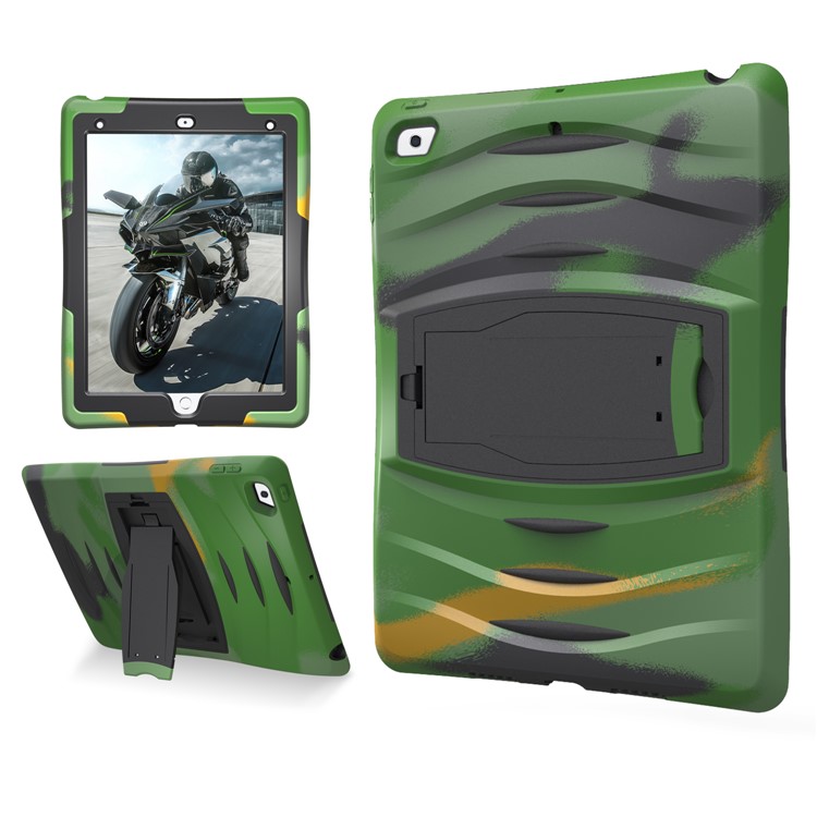 Rugged Impact Resistant Kickstand PC + Silicone Tablet Cover with Kickstand for iPad 9.7-inch (2017) - Army Green-17