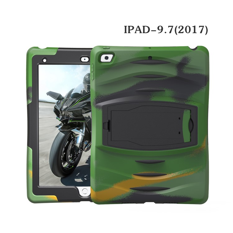 Rugged Impact Resistant Kickstand PC + Silicone Tablet Cover with Kickstand for iPad 9.7-inch (2017) - Army Green-18