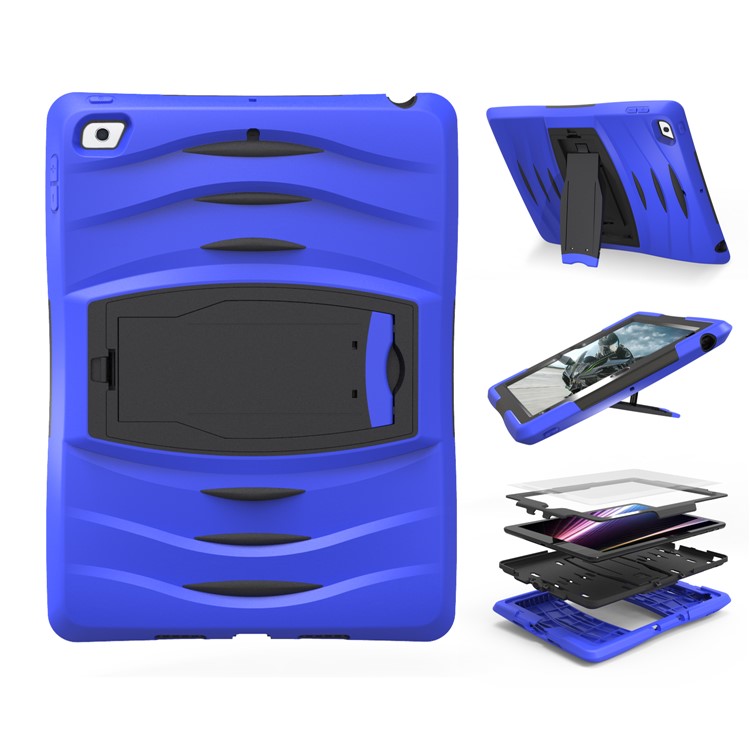 Rugged Impact Resistant Kickstand PC + Silicone Tablet Cover with Kickstand for iPad 9.7-inch (2017) - Dark Blue-1
