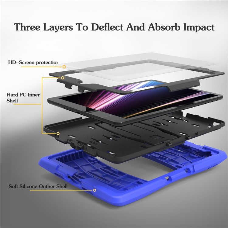 Rugged Impact Resistant Kickstand PC + Silicone Tablet Cover with Kickstand for iPad 9.7-inch (2017) - Dark Blue-12