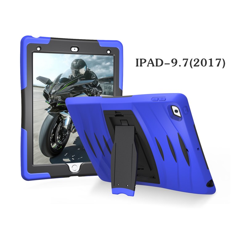 Rugged Impact Resistant Kickstand PC + Silicone Tablet Cover with Kickstand for iPad 9.7-inch (2017) - Dark Blue-16