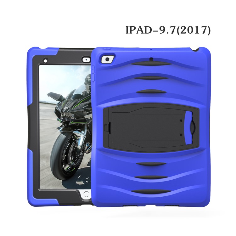 Rugged Impact Resistant Kickstand PC + Silicone Tablet Cover with Kickstand for iPad 9.7-inch (2017) - Dark Blue-18