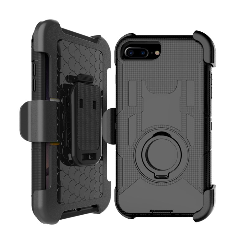 Heavy Duty Silicone + PC Hybrid Case with Belt Clip and Ring Kickstand for iPhone 7 Plus 5.5 inch - Black-2