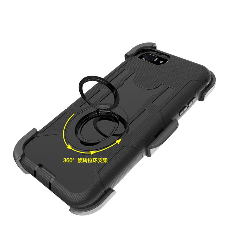 Heavy Duty Silicone + PC Hybrid Case with Belt Clip and Ring Kickstand for iPhone 7 Plus 5.5 inch - Black-4