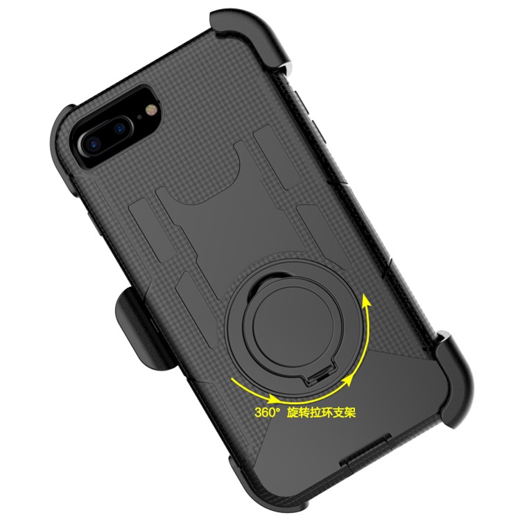 Heavy Duty Silicone + PC Hybrid Case with Belt Clip and Ring Kickstand for iPhone 7 Plus 5.5 inch - Black-6