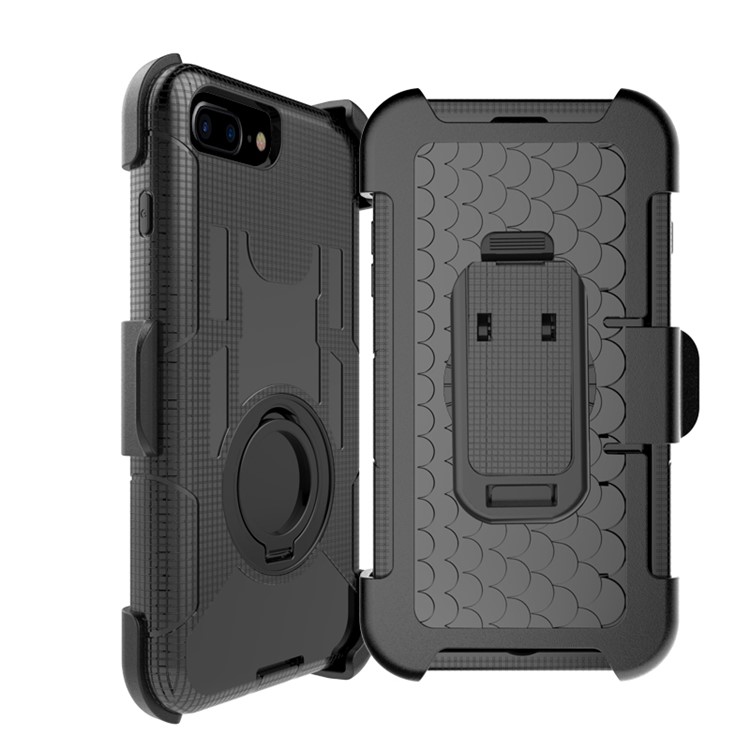 Heavy Duty Silicone + PC Hybrid Case with Belt Clip and Ring Kickstand for iPhone 7 Plus 5.5 inch - Black-7