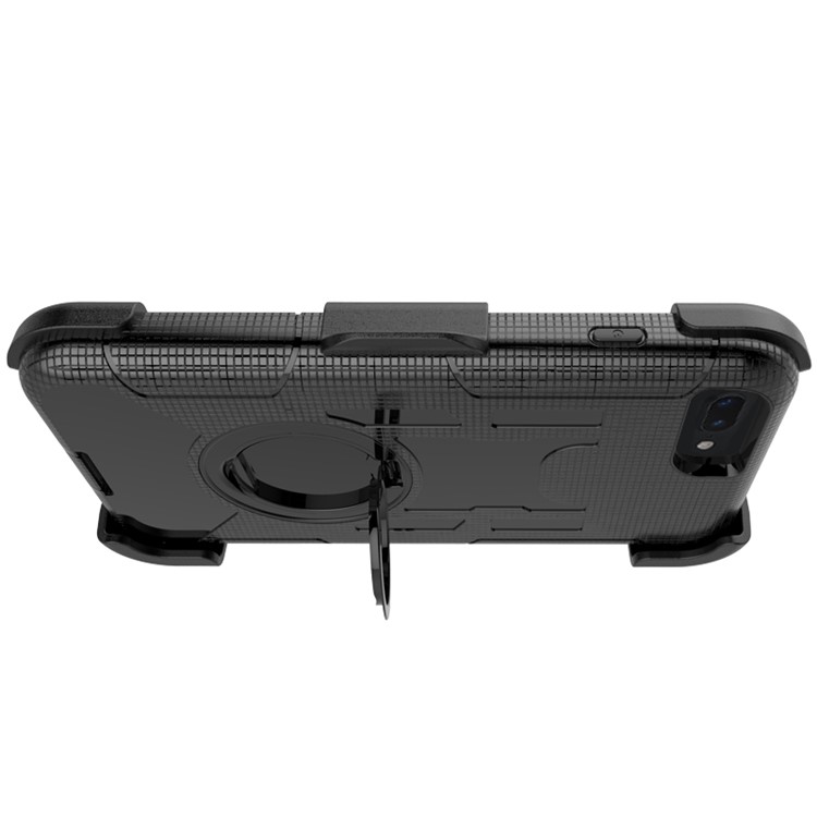 Heavy Duty Silicone + PC Hybrid Case with Belt Clip and Ring Kickstand for iPhone 7 Plus 5.5 inch - Black-8