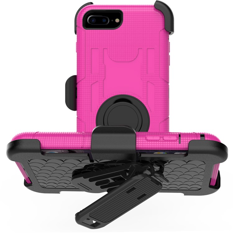 

Ring Kickstand Heavy Duty Silicone + PC Hybrid Phone Case with Belt Clip for iPhone 8 Plus / 7 Plus 5.5 inch - Rose