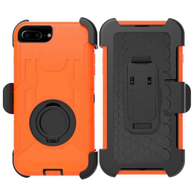

Ring Kickstand Heavy Duty Silicone + PC Hybrid Phone Shell with Belt Clip for iPhone 8 Plus / 7 Plus 5.5 inch - Orange