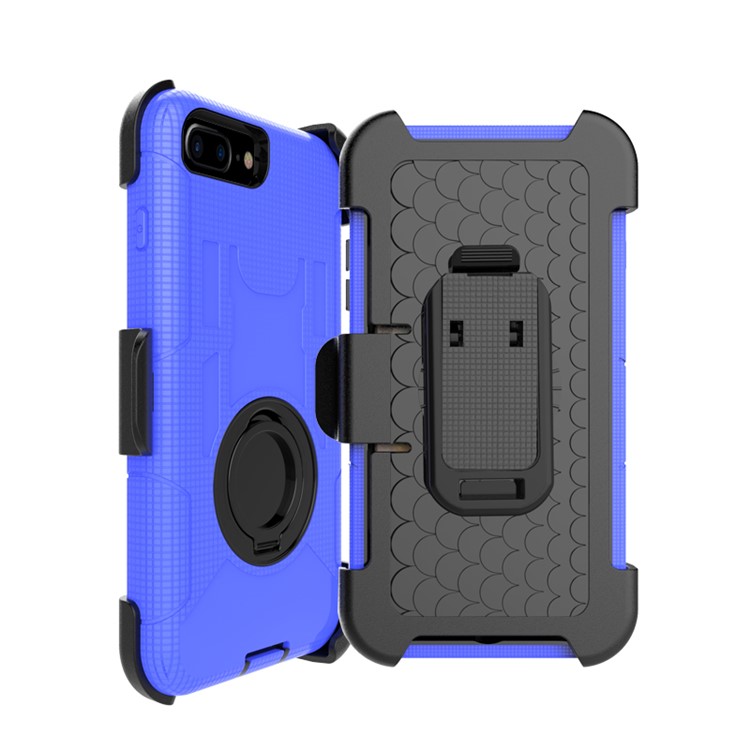 

Heavy Duty Silicone + PC Combo Mobile Phone Case with Belt Clip and Ring Kickstand for iPhone 8 Plus / 7 Plus 5.5 inch - Dark Blue