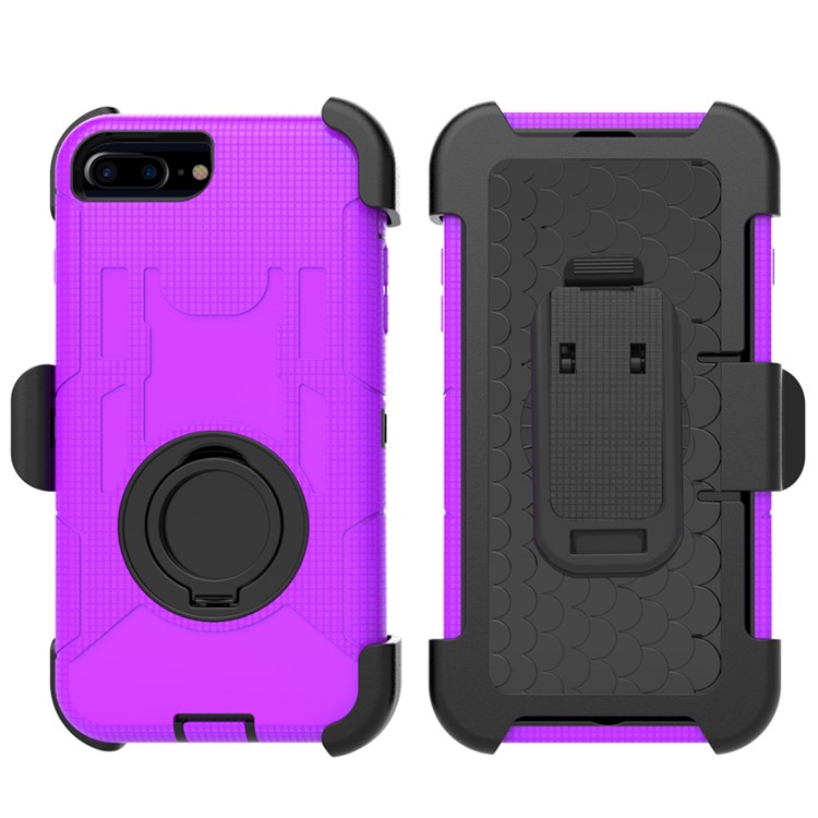 

Heavy Duty Silicone + PC Combo Mobile Phone Cover with Belt Clip and Ring Kickstand for iPhone 8 Plus / 7 Plus 5.5 inch - Purple