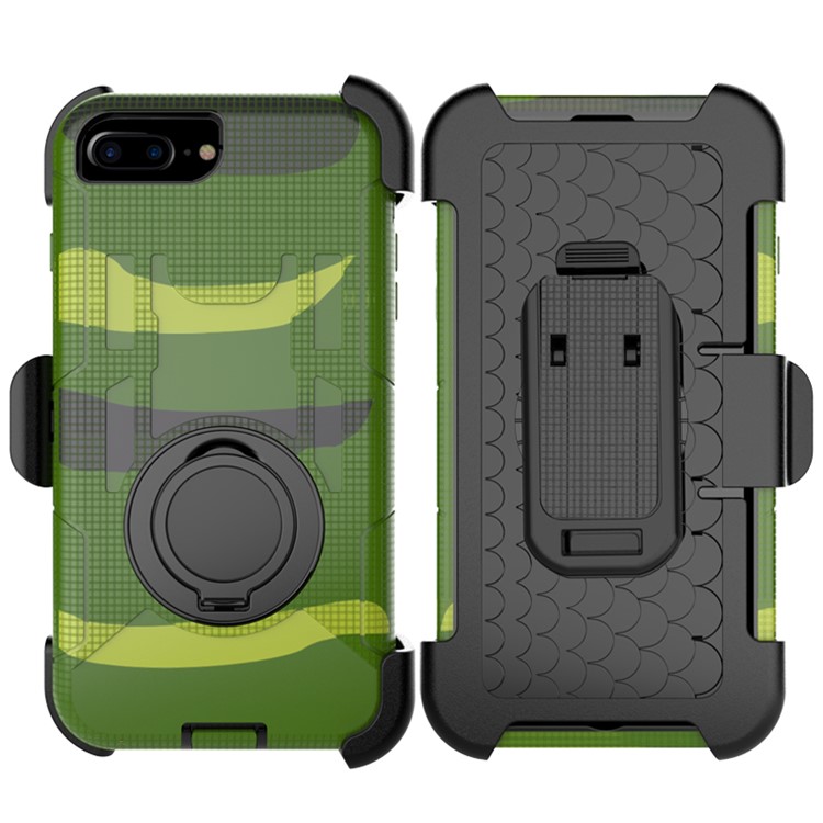 Heavy Duty Silicone + PC Combo Mobile Casing with Belt Clip and Ring Kickstand for iPhone 7 Plus 5.5 inch - Camouflage-1