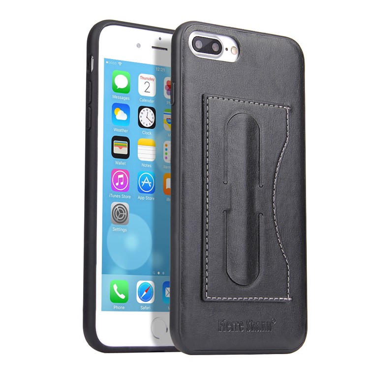 FIERRE SHANN Card Slot PU Leather Skin TPU Phone Cover with Stand for iPhone 7 Plus 5.5 inch - Black-1