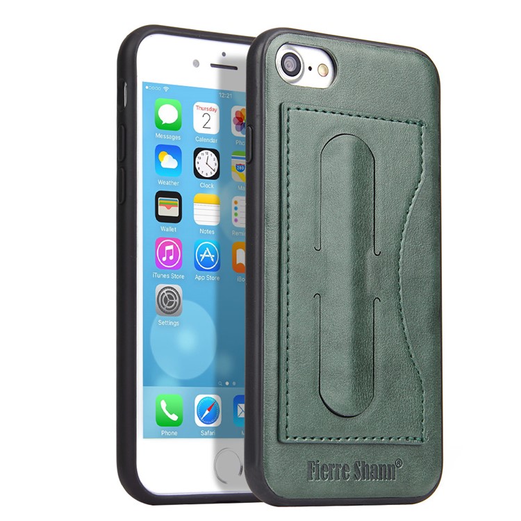 Слот Для Карты FIERRE SHANN Кожа PU Кожаный Чехол Для Телефона TPU С Подставкой Для Iphone 8 / 7 4,7 Дюйма - Зеленый-1