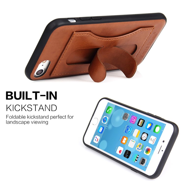 FIERRE SHANN Card Slot PU Leather Skin TPU Cell Phone Shell with Stand for iPhone 8 / 7 4.7 inch - Brown-2
