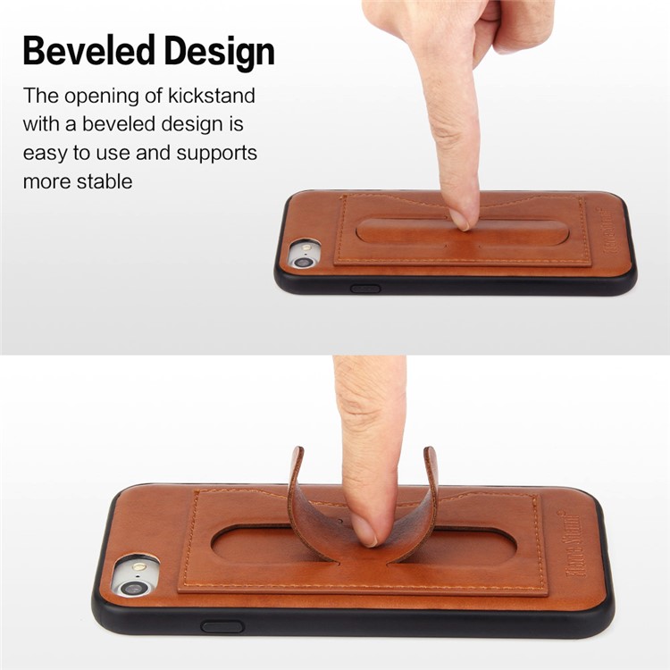 FIERRE SHANN Card Slot PU Leather Skin TPU Cell Phone Shell with Stand for iPhone 8 / 7 4.7 inch - Brown-3