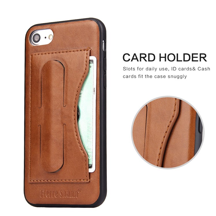 FIERRE SHANN Card Slot PU Leather Skin TPU Cell Phone Shell with Stand for iPhone 8 / 7 4.7 inch - Brown-4