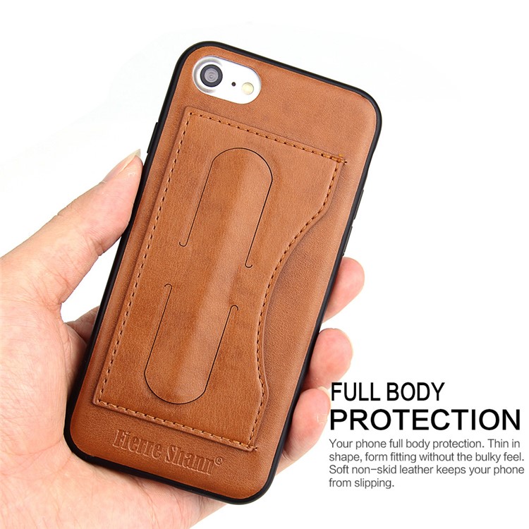 FIERRE SHANN Card Slot PU Leather Skin TPU Cell Phone Shell with Stand for iPhone 8 / 7 4.7 inch - Brown-5