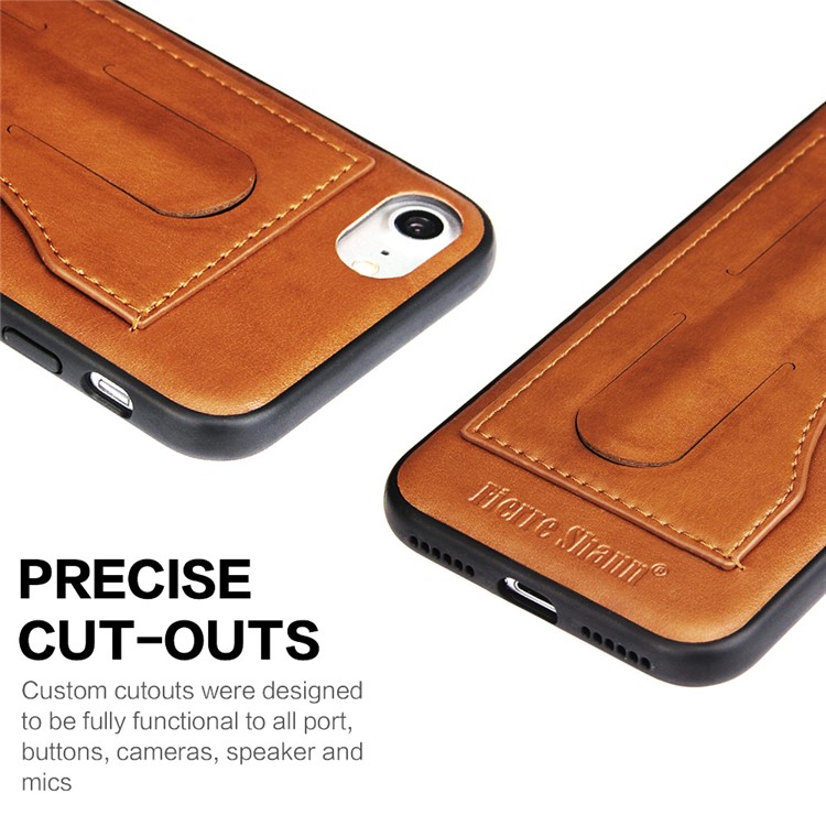 FIERRE SHANN Card Slot PU Leather Skin TPU Cell Phone Shell with Stand for iPhone 8 / 7 4.7 inch - Brown-6