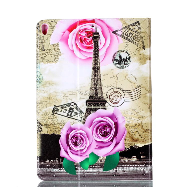 Pattern Printing Leather Phone Casing with Stand for iPad Air 10.5 (2019) / Pro 10.5-inch (2017) - Rose and Eiffel Tower-2