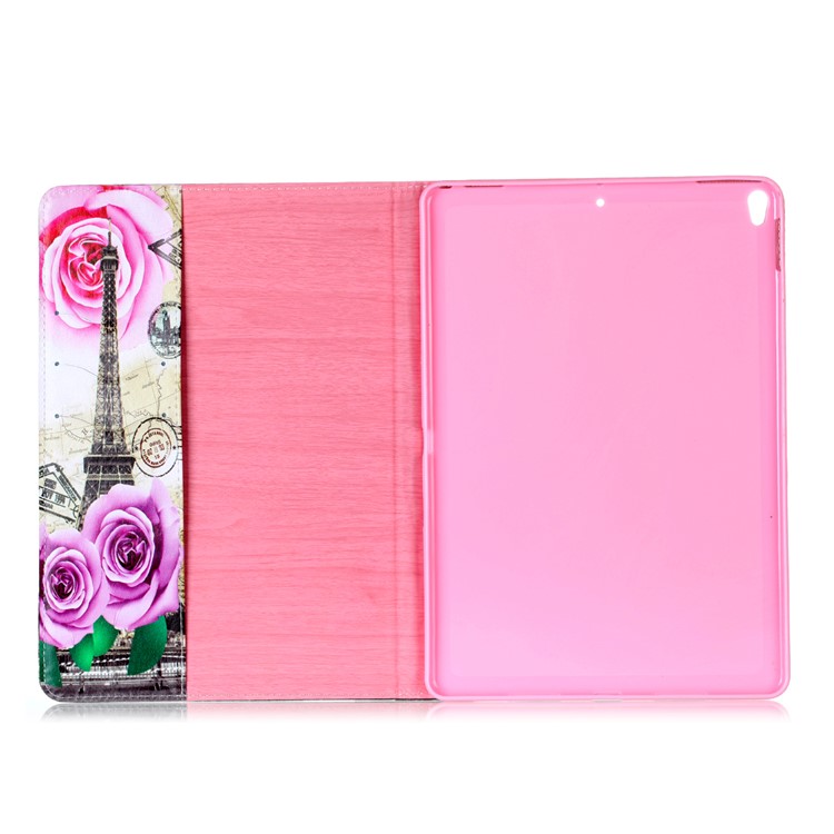 Pattern Printing Leather Phone Casing with Stand for iPad Air 10.5 (2019) / Pro 10.5-inch (2017) - Rose and Eiffel Tower-3