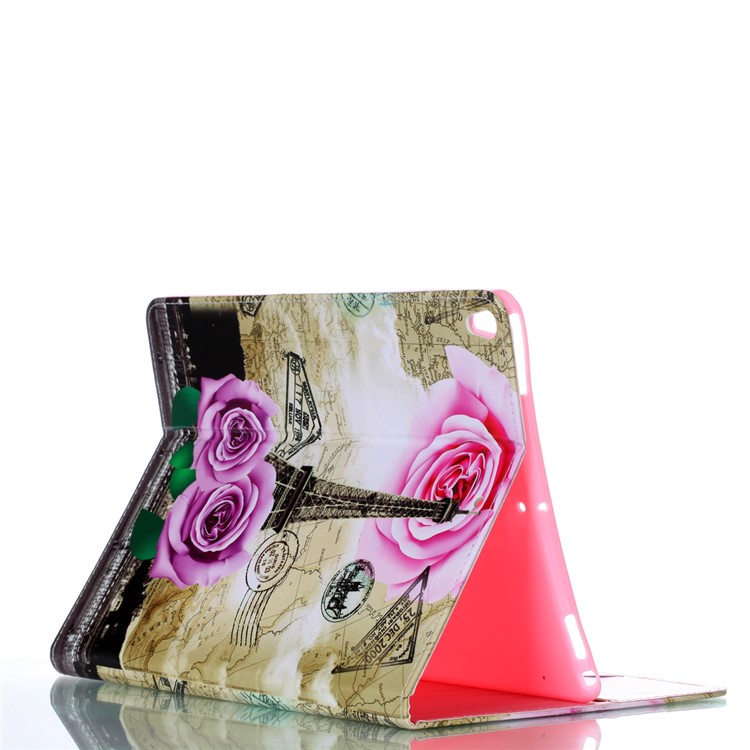 Pattern Printing Leather Phone Casing with Stand for iPad Air 10.5 (2019) / Pro 10.5-inch (2017) - Rose and Eiffel Tower-5