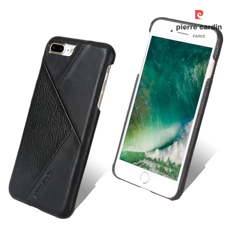 PIERRE CARDIN PCL-P29 Stitched Genuine Leather Coated Hard PC Case for iPhone 7 Plus 5.5 inch - Black-1