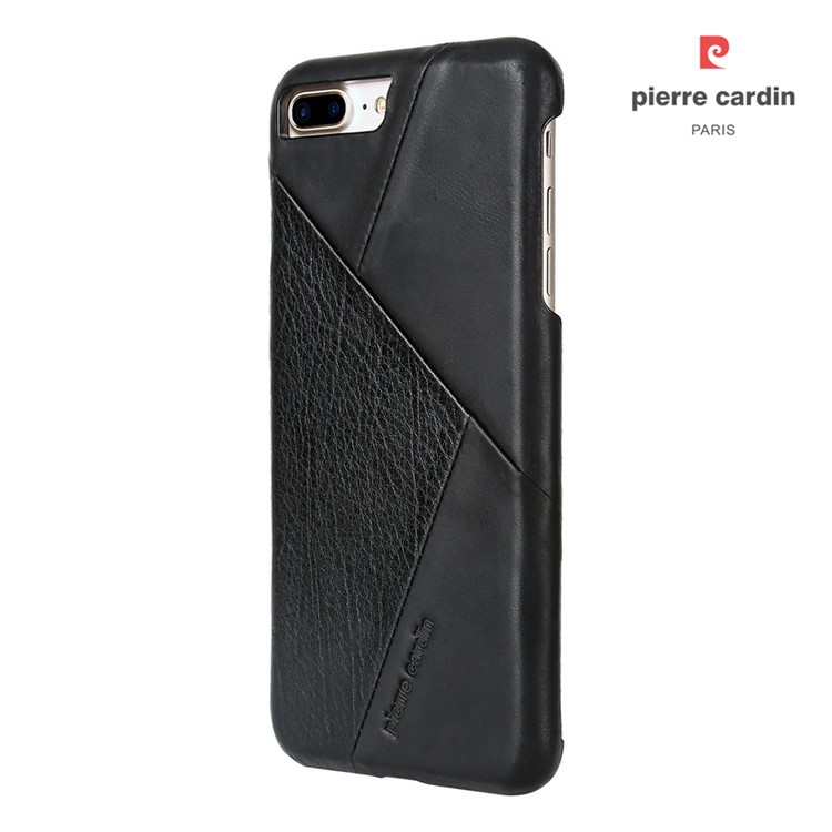 PIERRE CARDIN PCL-P29 Stitched Genuine Leather Coated Hard PC Case for iPhone 7 Plus 5.5 inch - Black-2