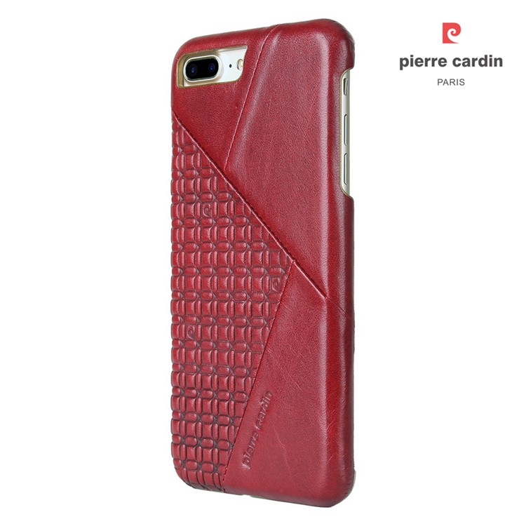 PIERRE CARDIN PCL-P29 Stitched Genuine Leather Coated Hard PC Cover for iPhone 8 Plus / 7 Plus - Red-2