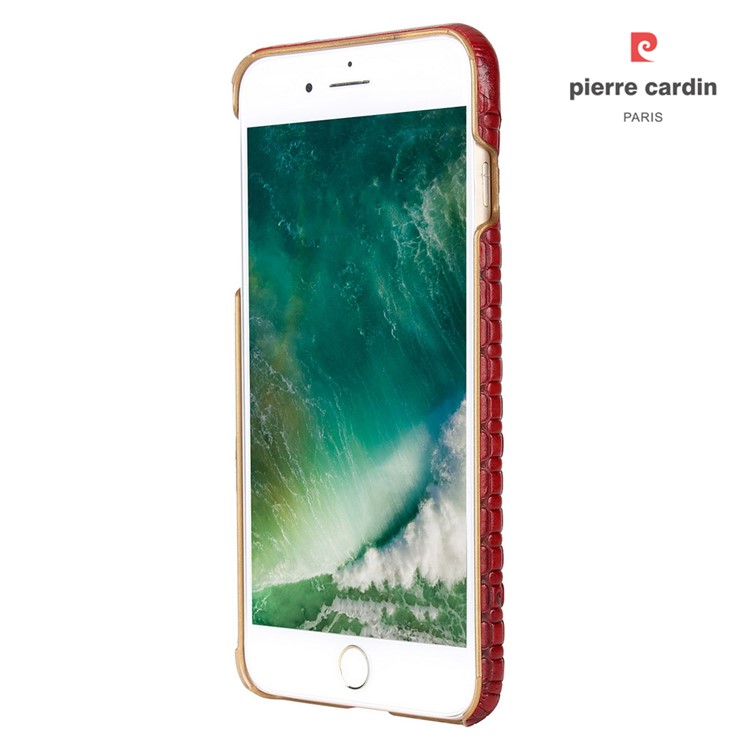 PIERRE CARDIN PCL-P29 Stitched Genuine Leather Coated Hard PC Cover for iPhone 8 Plus / 7 Plus - Red-3