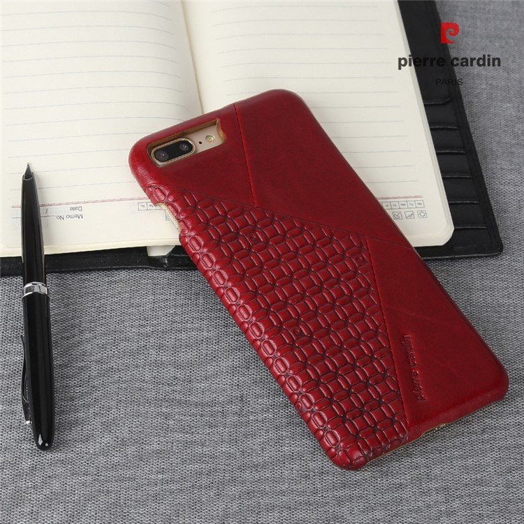 PIERRE CARDIN PCL-P29 Stitched Genuine Leather Coated Hard PC Cover for iPhone 8 Plus / 7 Plus - Red-5