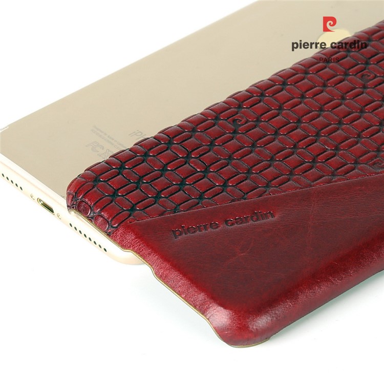 PIERRE CARDIN PCL-P29 Stitched Genuine Leather Coated Hard PC Cover for iPhone 8 Plus / 7 Plus - Red-6