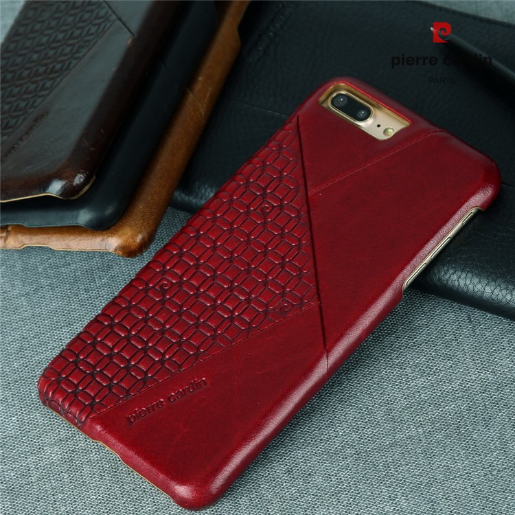 PIERRE CARDIN PCL-P29 Stitched Genuine Leather Coated Hard PC Cover for iPhone 8 Plus / 7 Plus - Red-8